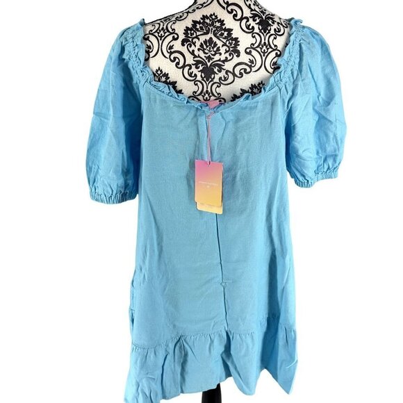 Stoney Clover Lane Womens Blue Short Sleeve Ruffle Linen Dress Med - Picture 4 of 15